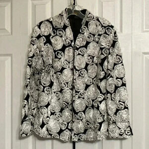 Jenny T black & white ribbon rose jacket SIZE MEDIUM